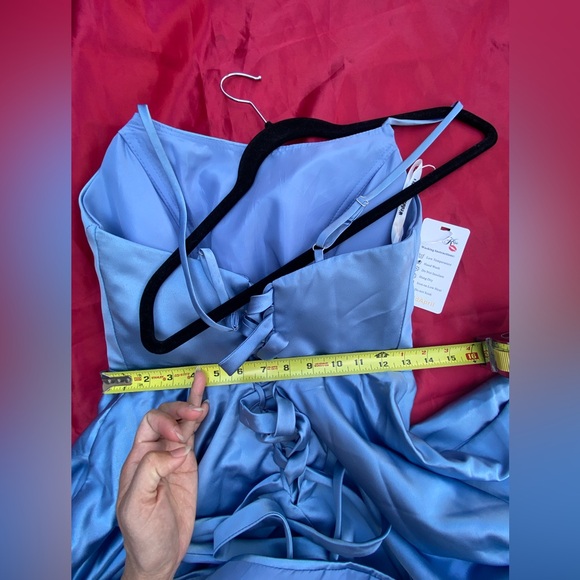 MildApril Spaghetti Straps Satin Bridesmaid Balloon Dress Light Blue size 6 - Picture 14 of 14